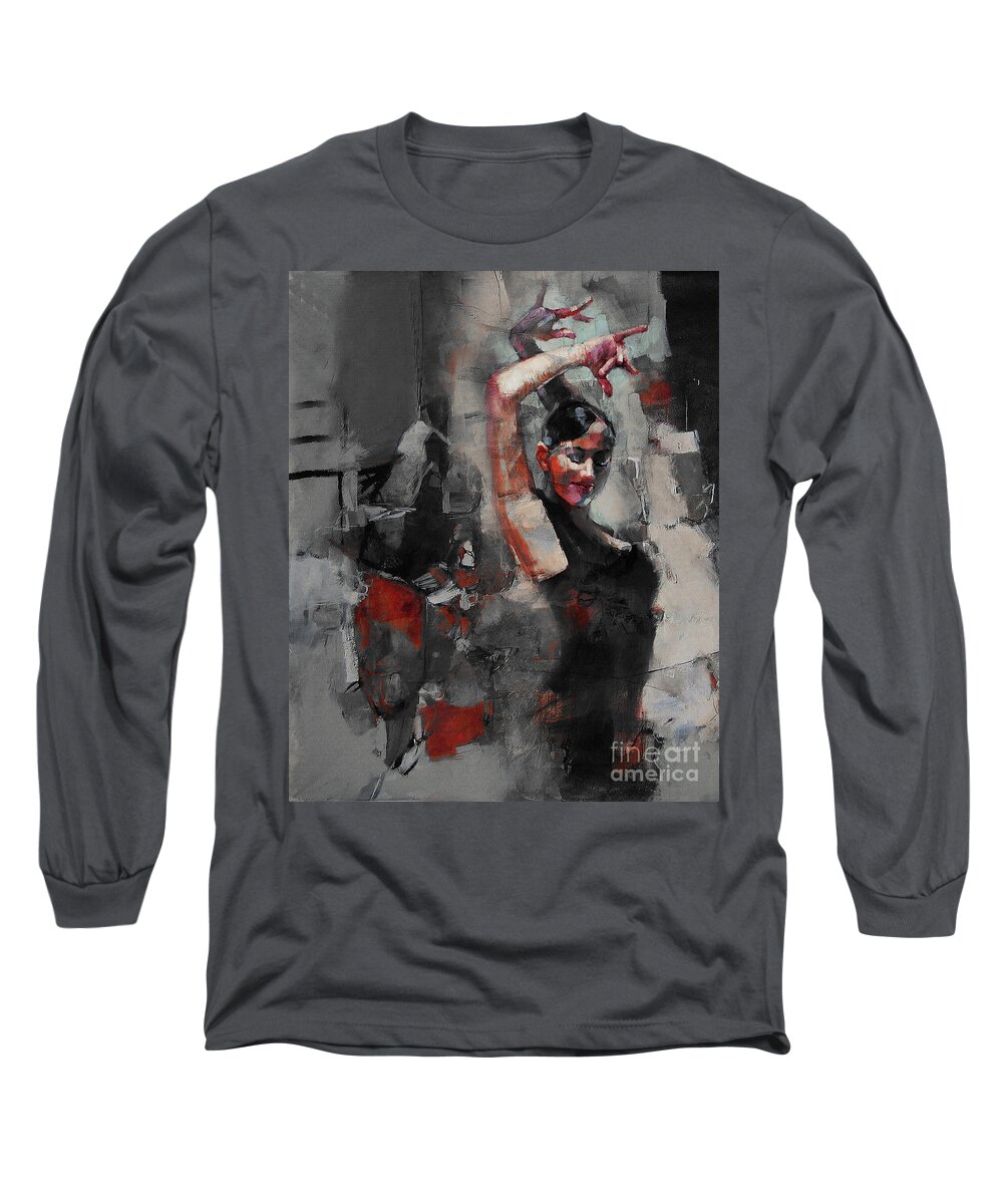 Tango Long Sleeve T-Shirt featuring the painting Lady in a Tango dance pose by Gull G