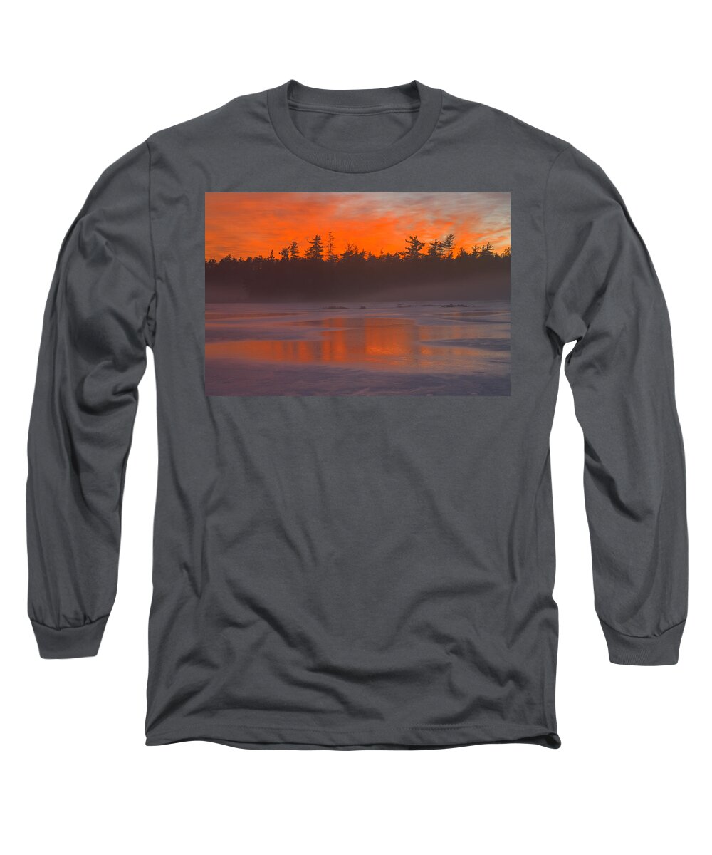 Winter Landscape Long Sleeve T-Shirt featuring the photograph Lake Mist At Sunset #2 by Irwin Barrett