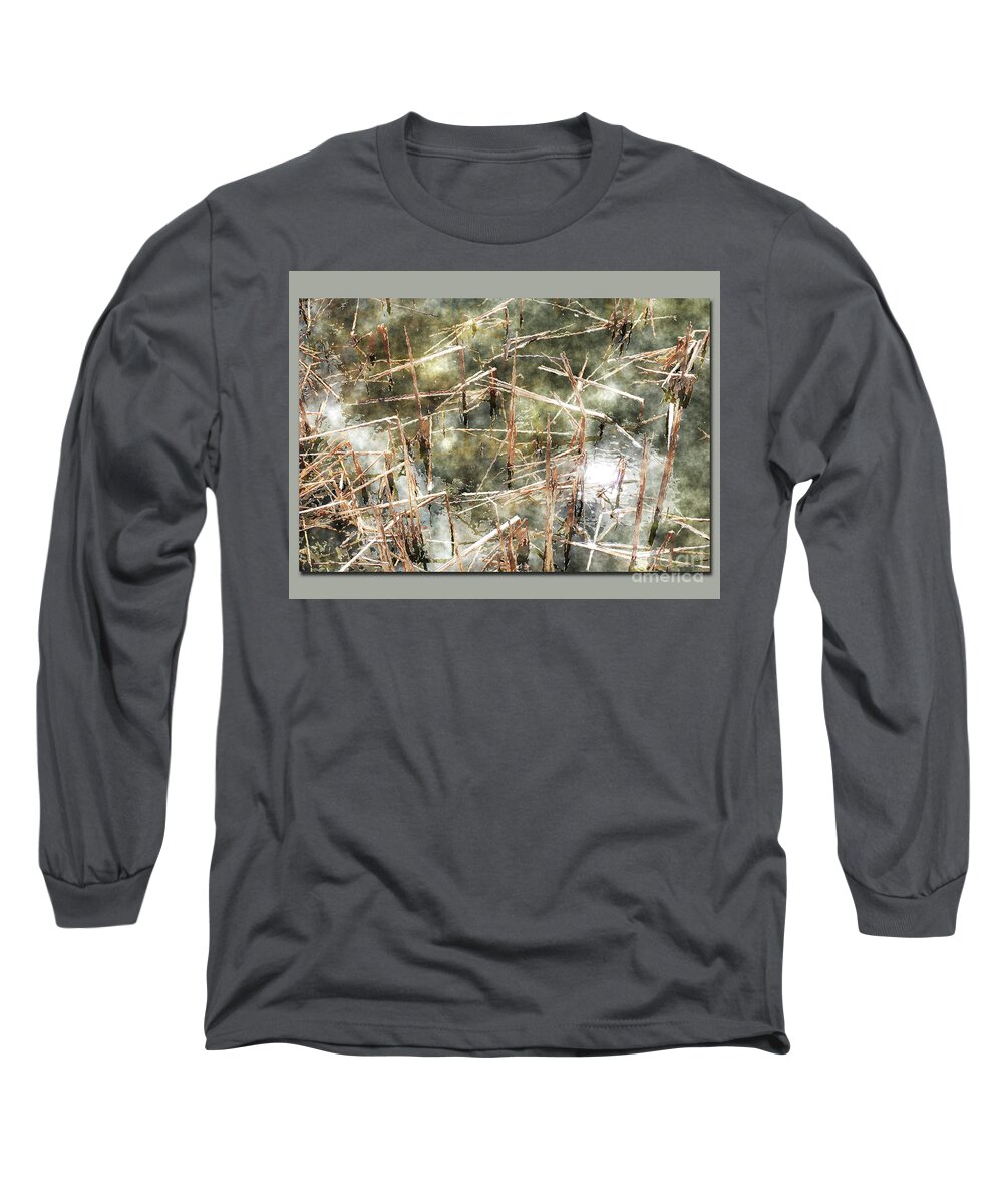 Lake Long Sleeve T-Shirt featuring the digital art Lake Reeds by Deb Nakano