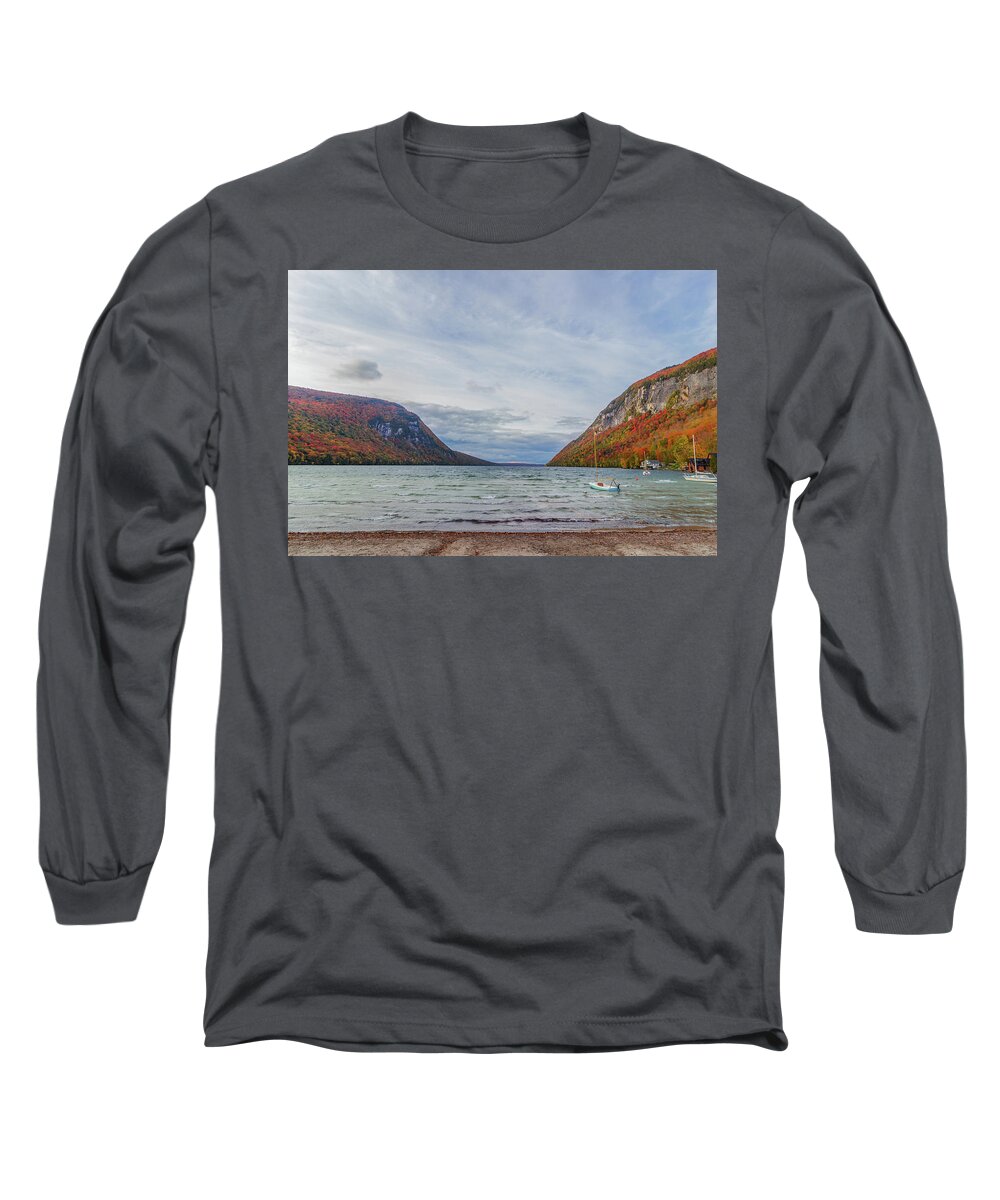 Vermont Long Sleeve T-Shirt featuring the photograph Lake Willoughby Blustery Fall Day by Tim Kirchoff