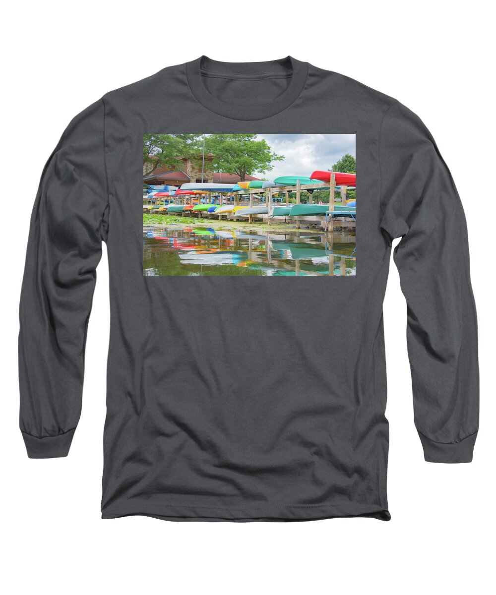 Kayak Long Sleeve T-Shirt featuring the photograph Lake Wingra Marina by Pamela Williams