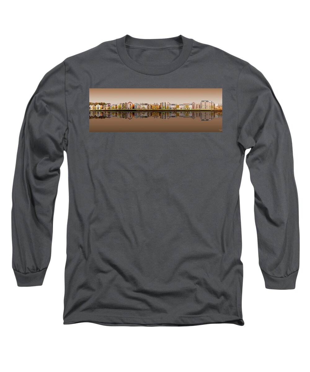 Lancaster Long Sleeve T-Shirt featuring the digital art Lancaster Quayside Panoramic - Sepia by Joe Tamassy