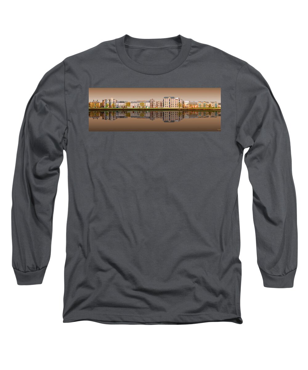 Lancaster Long Sleeve T-Shirt featuring the digital art Lancaster Quayside Reflection 2 by Joe Tamassy