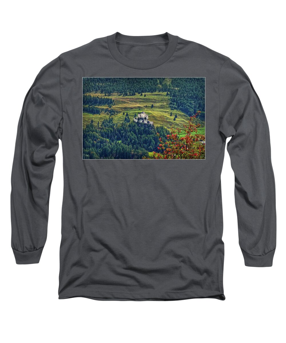 Switzerland Long Sleeve T-Shirt featuring the photograph Landscape with Castle by Hanny Heim