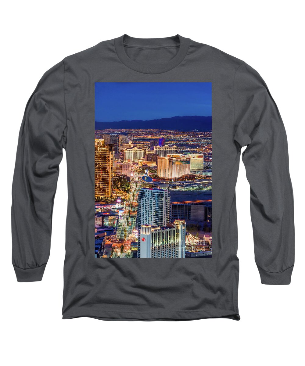 The Stratosphere Long Sleeve T-Shirt featuring the photograph Las Vegas Strip From the Stratosphere Tower by Aloha Art