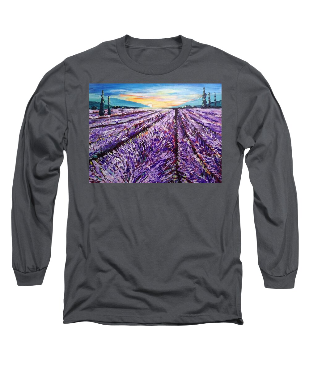 Lavender Long Sleeve T-Shirt featuring the painting Lavender Fields by Lynne McQueen