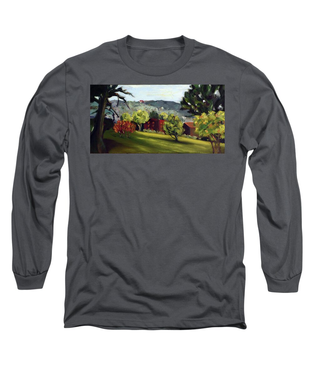 Lawn Long Sleeve T-Shirt featuring the painting Lawn at Fort Mason by Karen Coggeshall