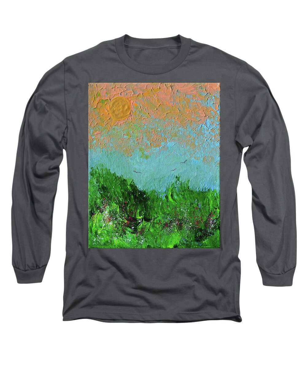 Landscape Long Sleeve T-Shirt featuring the painting Lazy Day by Donna Blackhall