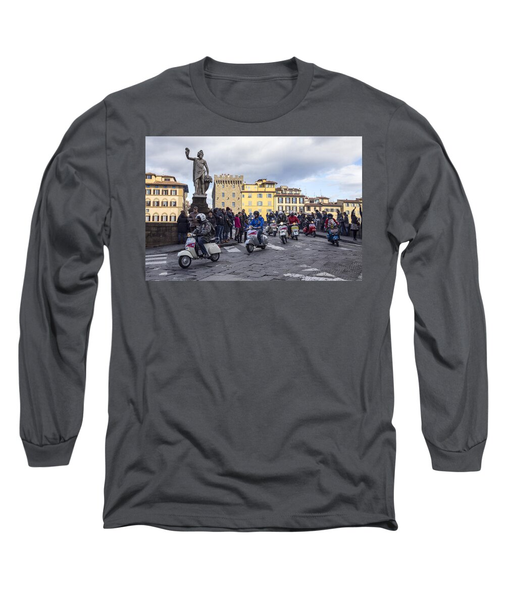 Bridge Long Sleeve T-Shirt featuring the photograph Vespe di Firenze by Sonny Marcyan
