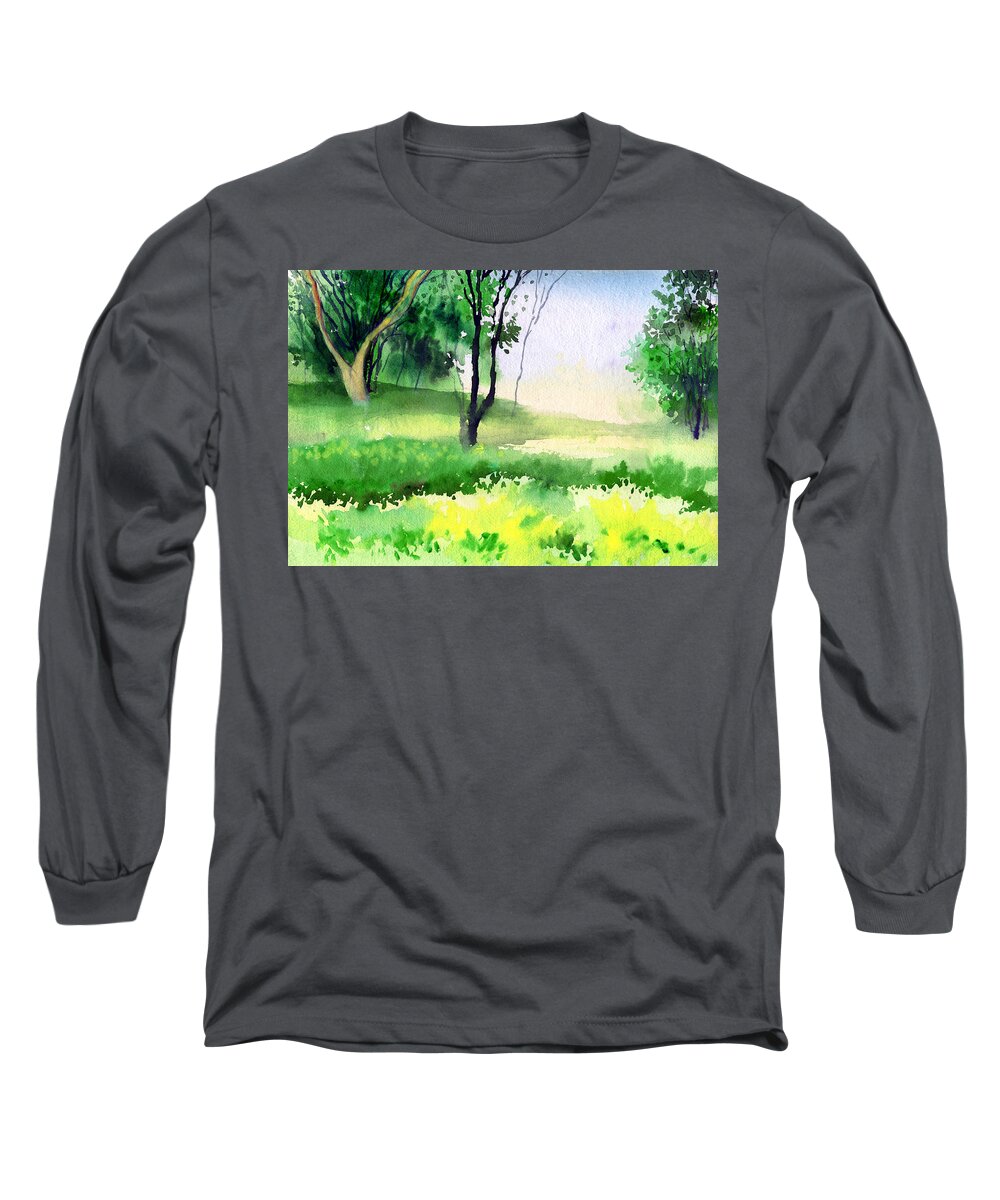 Watercolor Long Sleeve T-Shirt featuring the painting Let's go for a walk by Anil Nene
