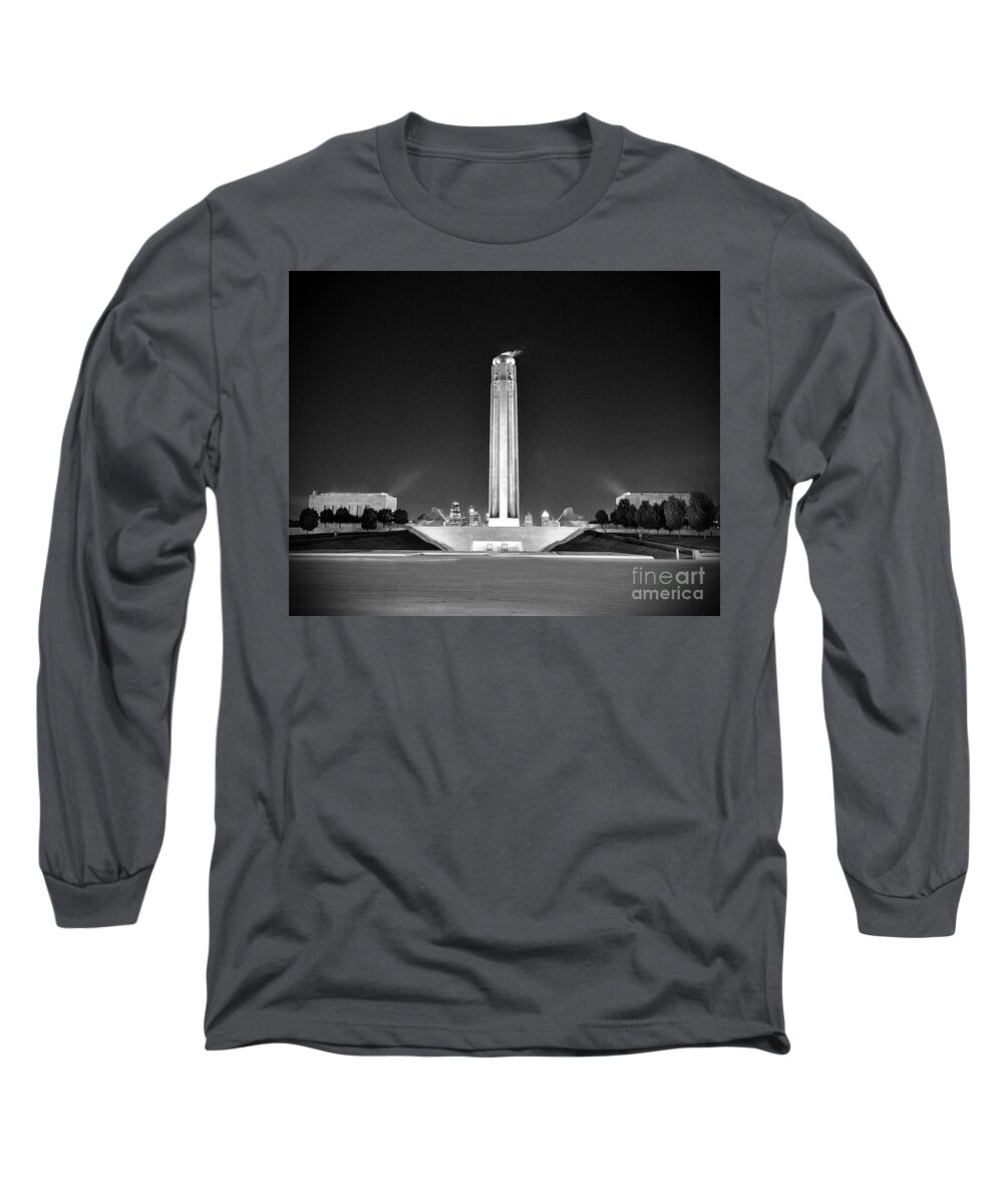 Liberty Long Sleeve T-Shirt featuring the photograph Liberty Memorial in Kansas City BW by Catherine Sherman