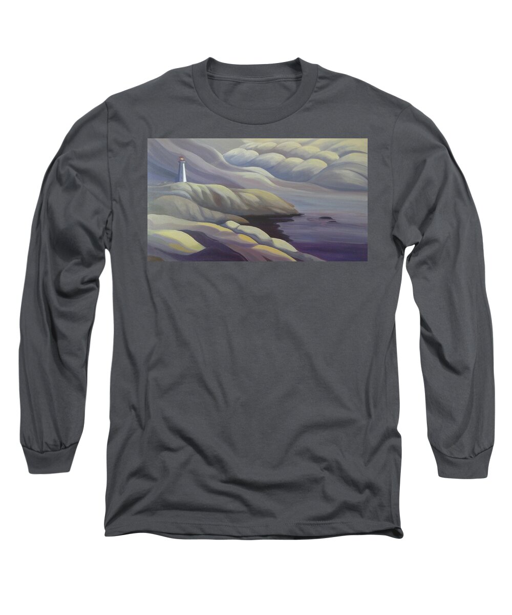 Group Of Seven Long Sleeve T-Shirt featuring the painting Lighthouse by Barbel Smith