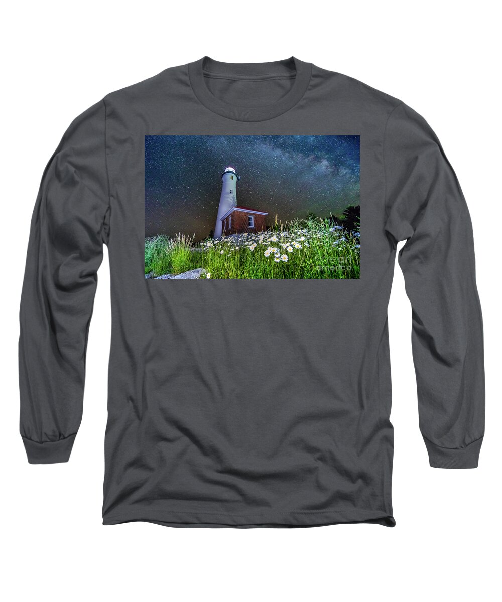 Lighthouse Long Sleeve T-Shirt featuring the photograph Lighthouse Crisp Point Amazing Nightscape -0405 by Norris Seward