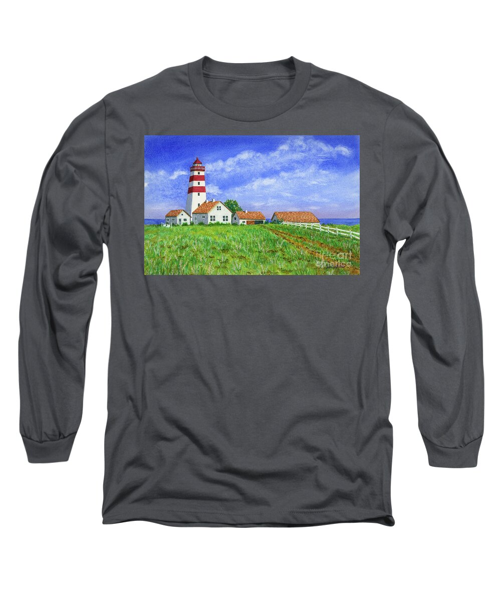 Lighthouse Long Sleeve T-Shirt featuring the painting Lighthouse Pasture by Val Miller