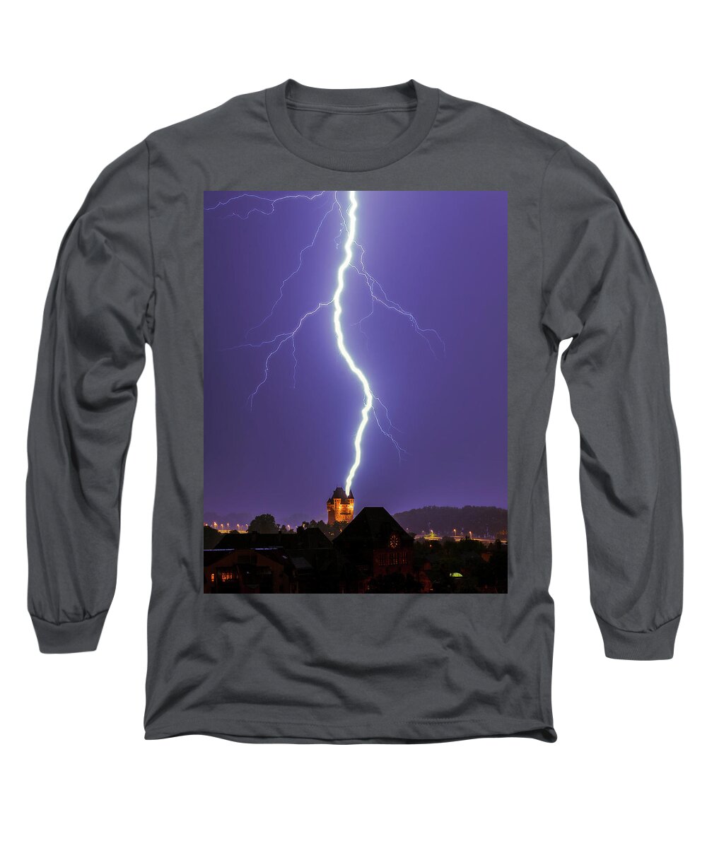 Lightning Long Sleeve T-Shirt featuring the photograph Lightning Strike by Marc Braner