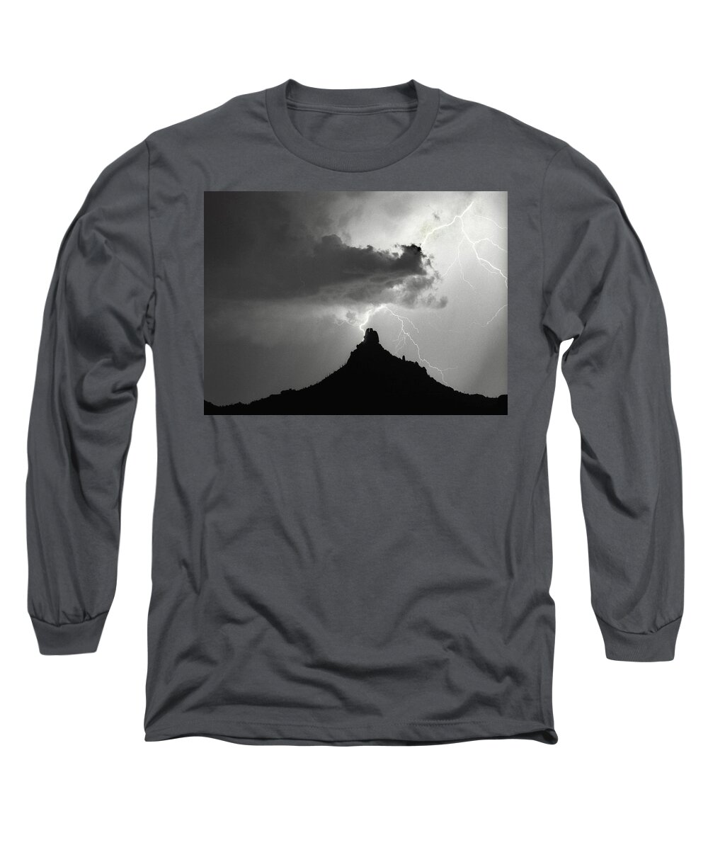 Pinnacle Peak Long Sleeve T-Shirt featuring the photograph Lightning Striking Pinnacle Peak Arizona by James BO Insogna