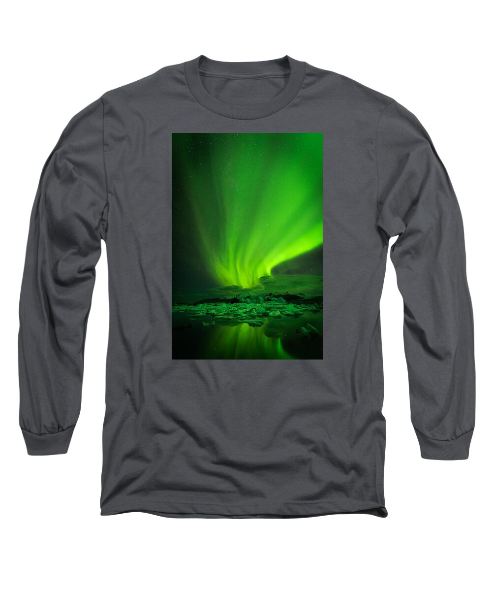 Northern Lights Long Sleeve T-Shirt featuring the photograph Lights over Jokulsarlon by Chris McKenna