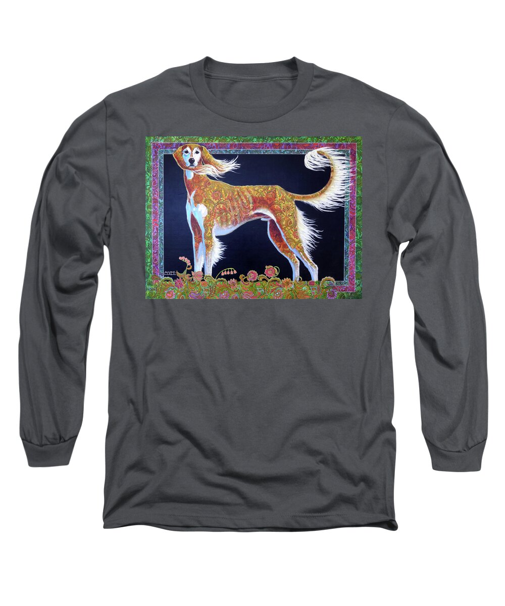 Saluki Long Sleeve T-Shirt featuring the painting Like the Wind by Ande Hall