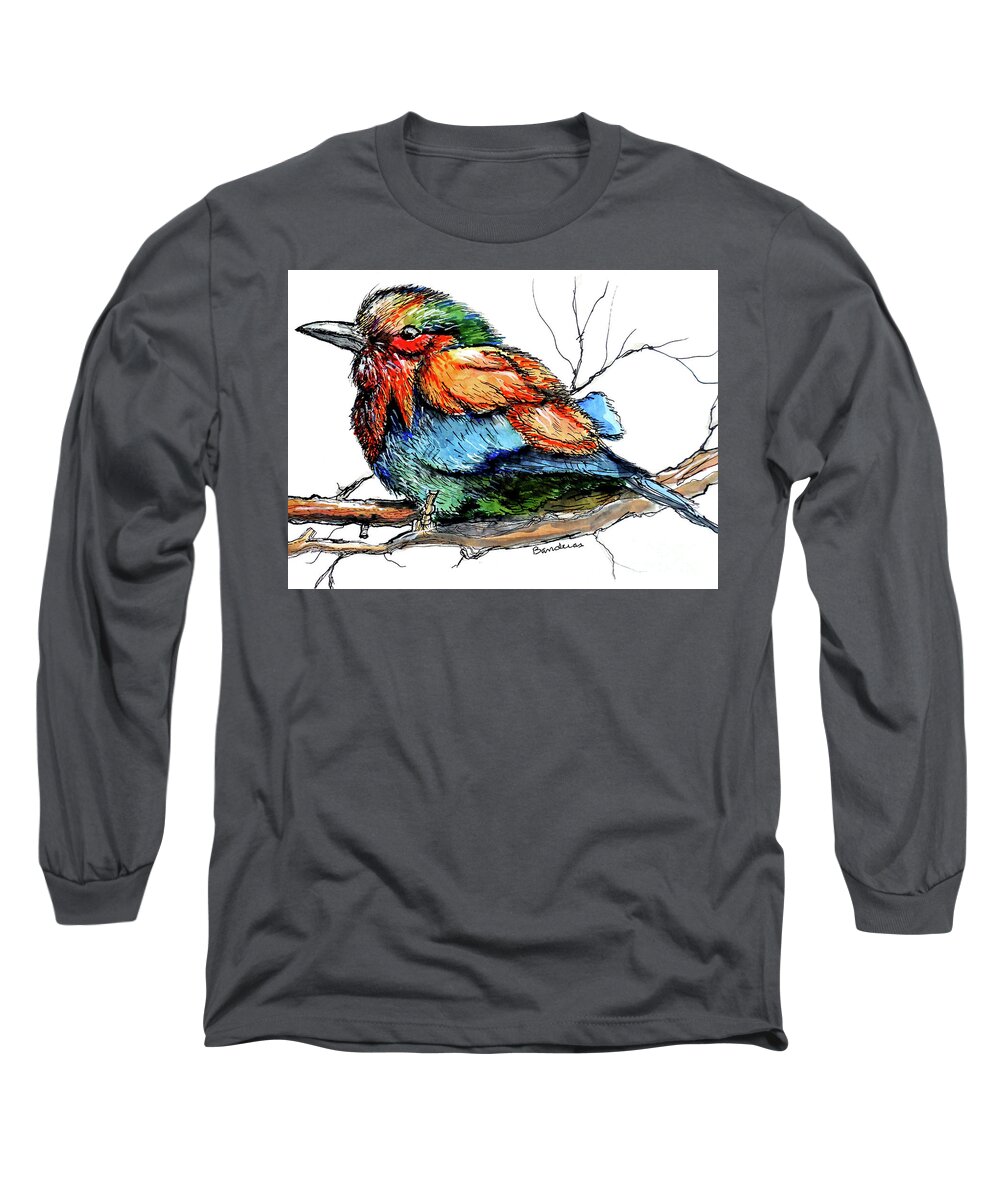 Birds Long Sleeve T-Shirt featuring the painting Lilac Breasted Roller by Terry Banderas