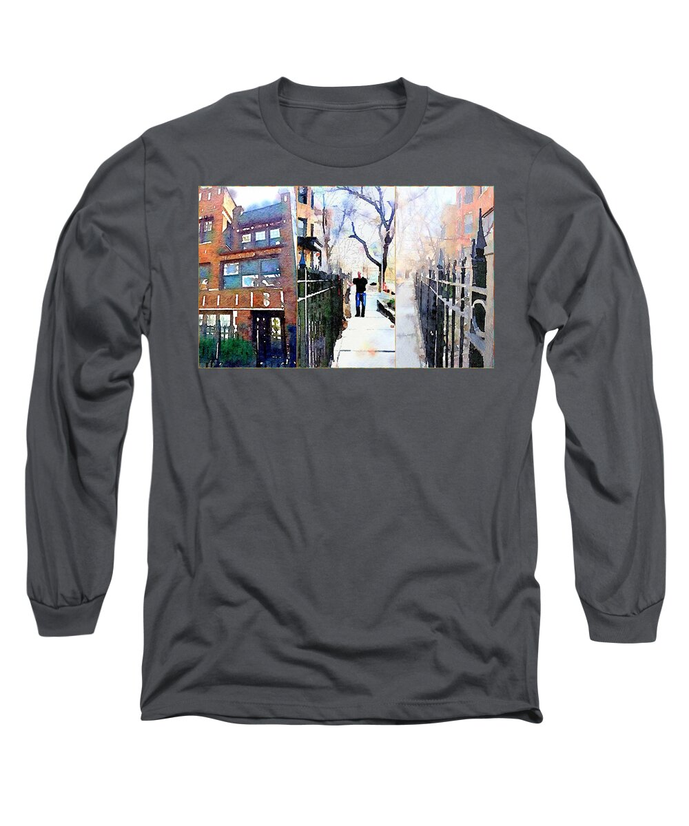 Lincoln Park Long Sleeve T-Shirt featuring the digital art Lincoln Park Water Color Collage by Mary Pille
