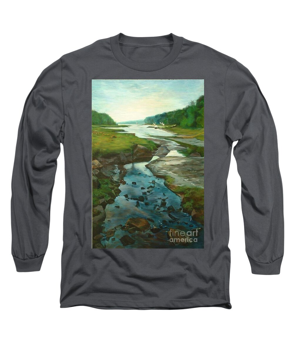 River Long Sleeve T-Shirt featuring the painting Little River Gloucester by Claire Gagnon