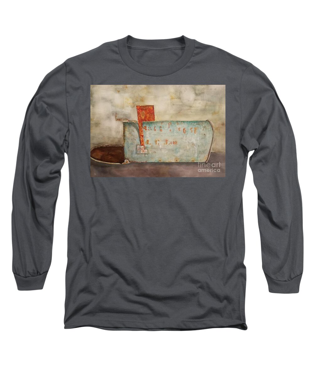 Rust Long Sleeve T-Shirt featuring the painting LL Bean Rusty Mailbox by Lisa Debaets