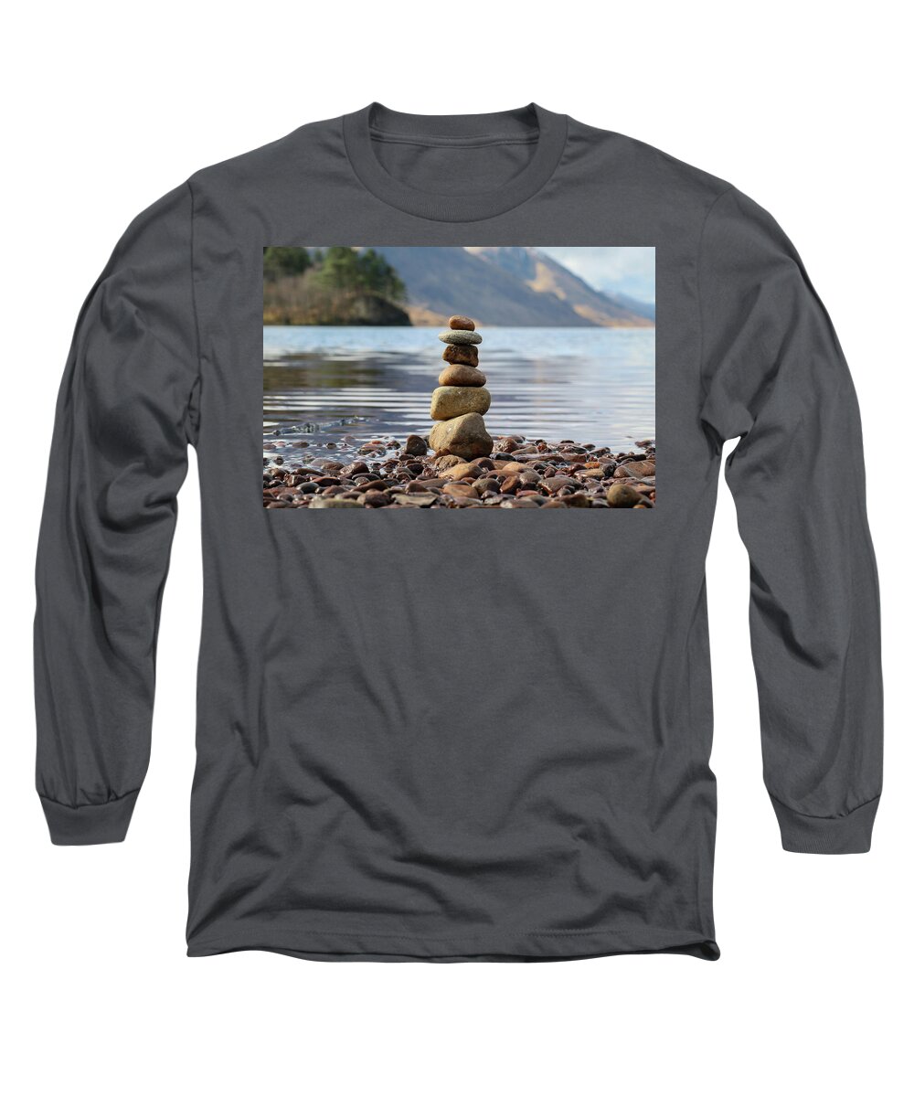 Stones Long Sleeve T-Shirt featuring the photograph Loch Shiel Stacked Stones by Holly Ross