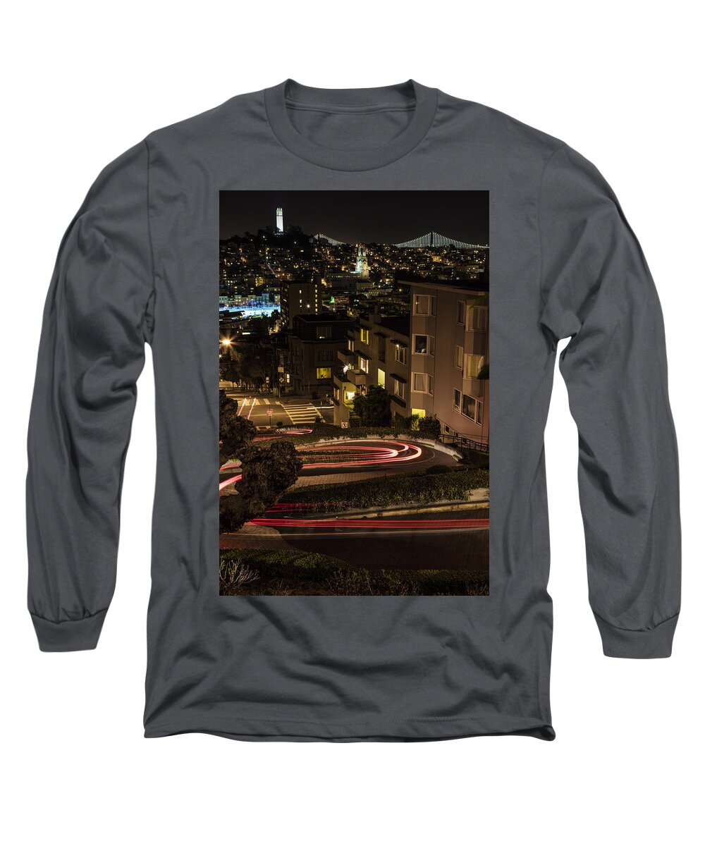 San Fransico Long Sleeve T-Shirt featuring the photograph Lombard Street Streaking Color by John McGraw