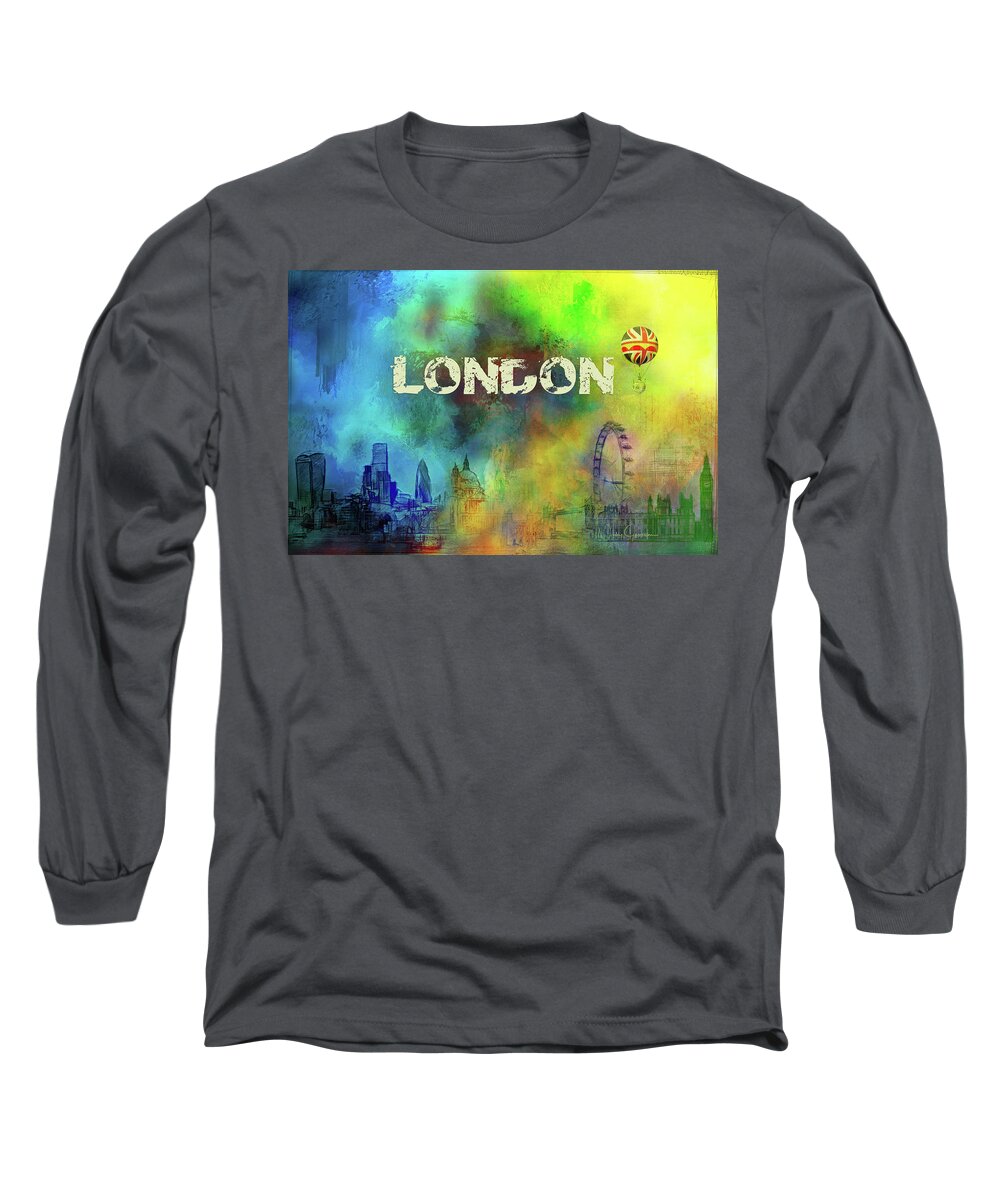 London-skyline Long Sleeve T-Shirt featuring the digital art London - Skyline by Nicky Jameson