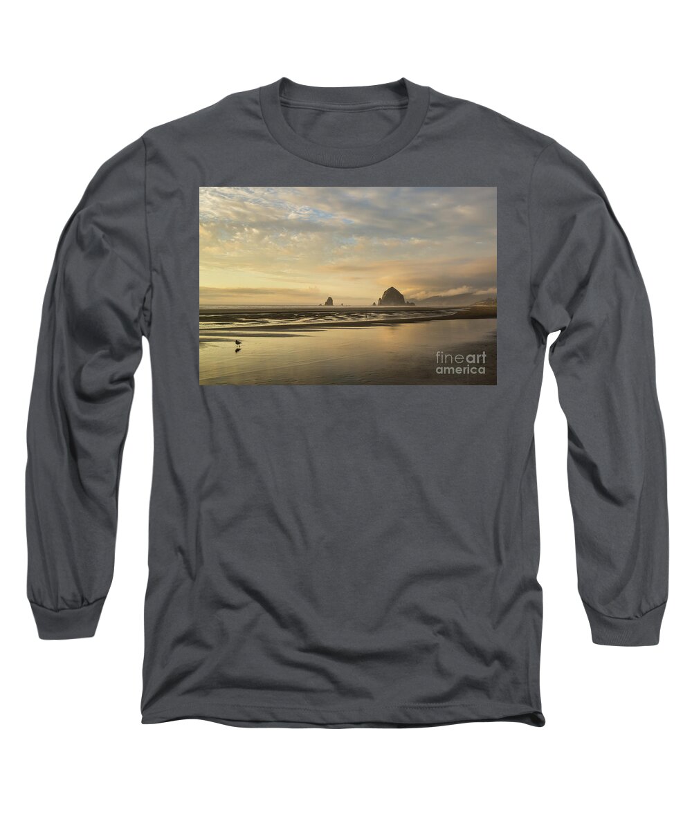 Cannon Beach Long Sleeve T-Shirt featuring the photograph Sunset at Haystack rock by Paul Quinn