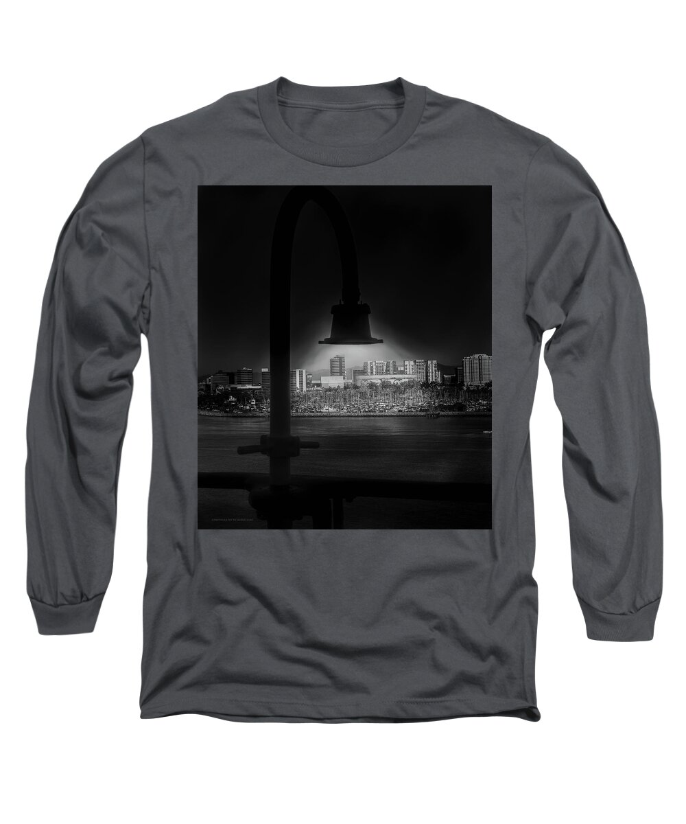 #longbeach #noir Long Sleeve T-Shirt featuring the photograph Long Beach Noir by Denise Dube