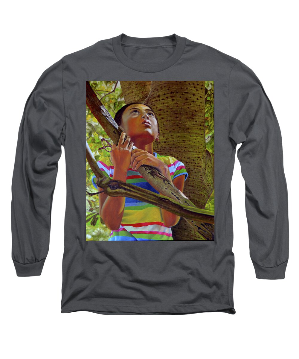 Portrait Long Sleeve T-Shirt featuring the painting Looking Up by Thu Nguyen