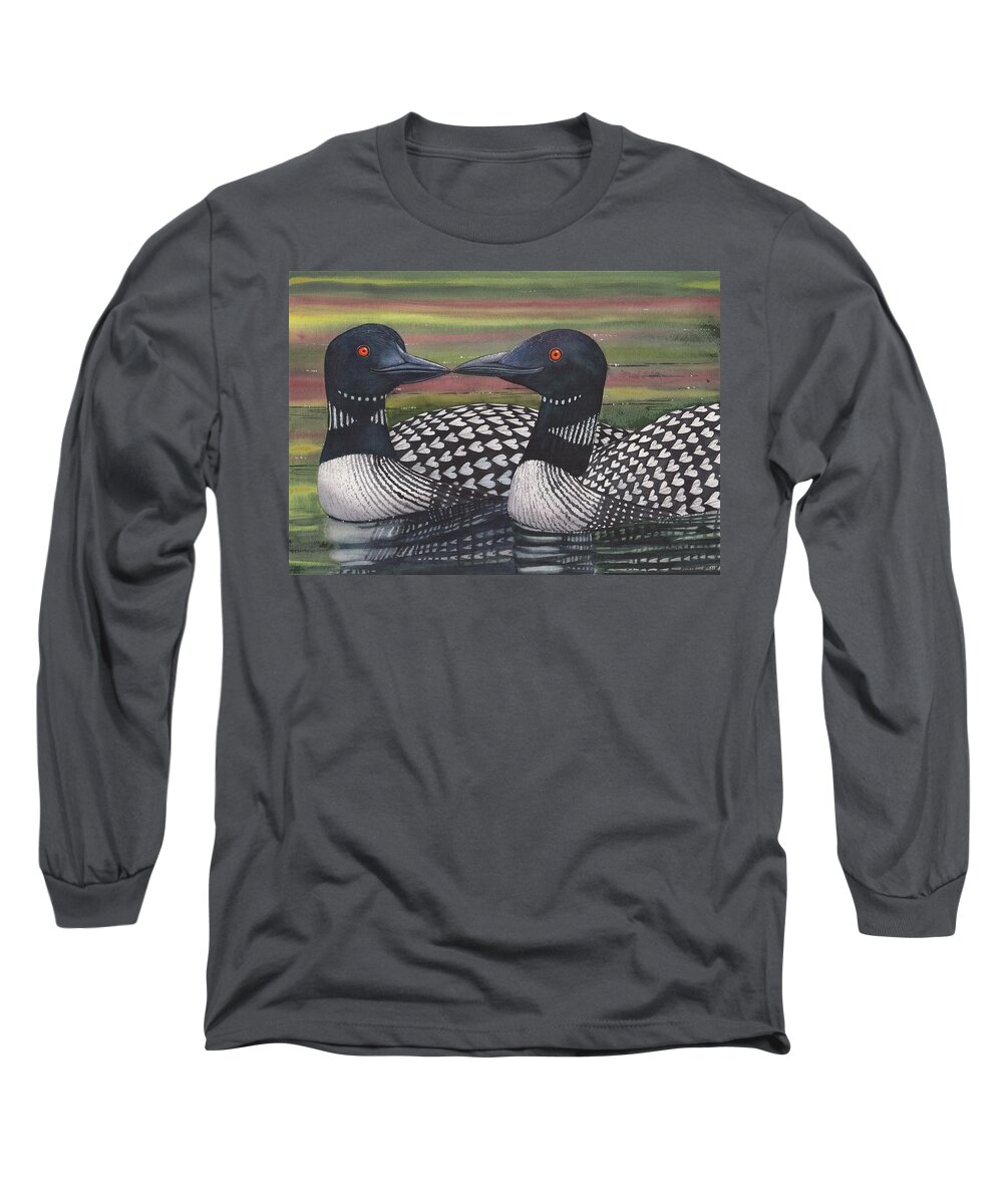Loon Long Sleeve T-Shirt featuring the painting Looney about each other by Catherine G McElroy