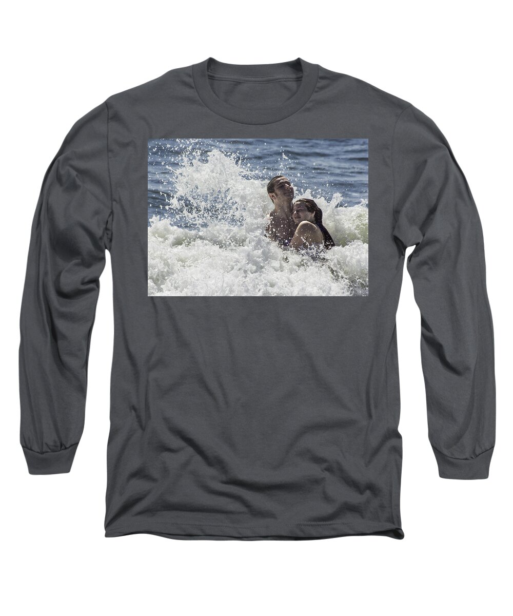 Original Long Sleeve T-Shirt featuring the photograph Lovers in the Surf by WAZgriffin Digital