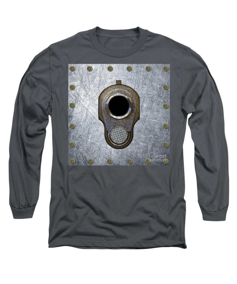 M1911 Long Sleeve T-Shirt featuring the digital art M1911 45 Framed With 45 Case Heads by Mlc