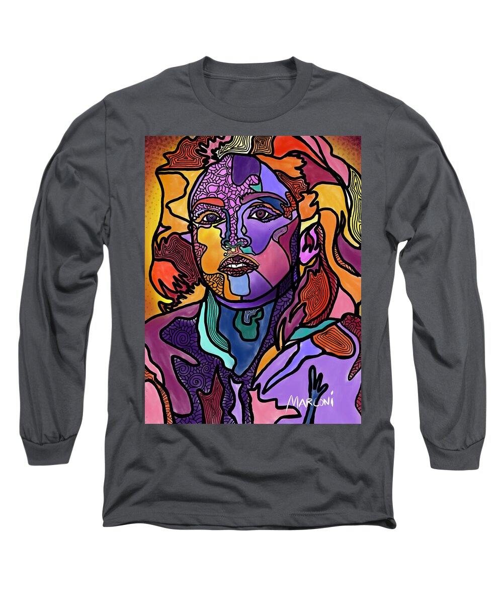 Madonna Long Sleeve T-Shirt featuring the digital art Madonna The Rebel by Marconi Calindas