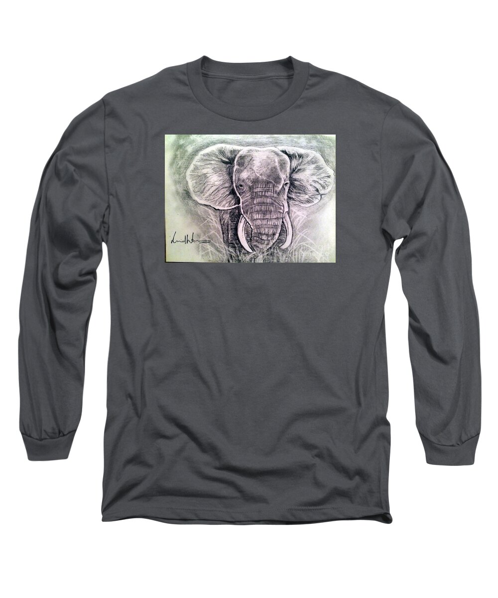 Elephant Long Sleeve T-Shirt featuring the painting Majestic Elephant by Brindha Naveen