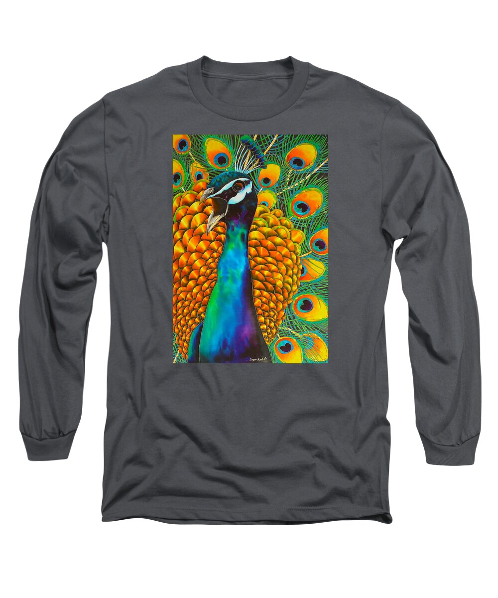 Peacock Long Sleeve T-Shirt featuring the painting Majestic Peacock by Daniel Jean-Baptiste