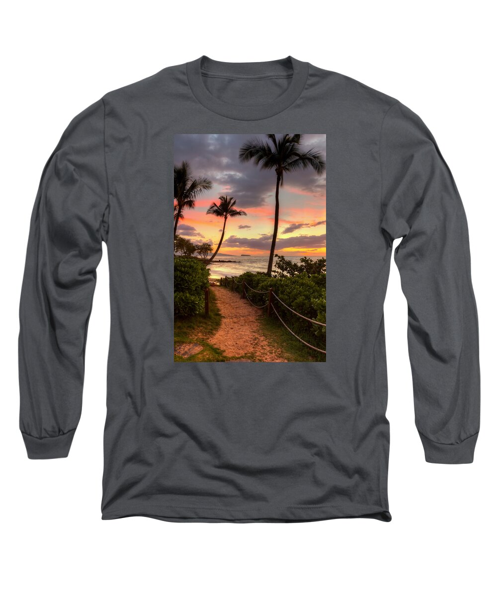 Maui Hawaii Long Sleeve T-Shirt featuring the photograph Makena Sunset Path by Susan Rissi Tregoning