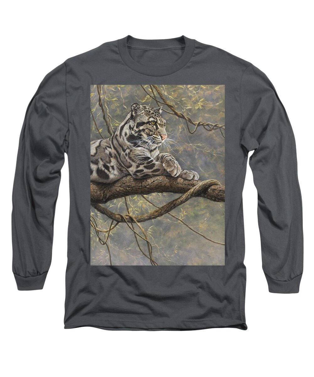 Clouded Leopard Long Sleeve T-Shirt featuring the painting Male Clouded Leopard by Alan M Hunt