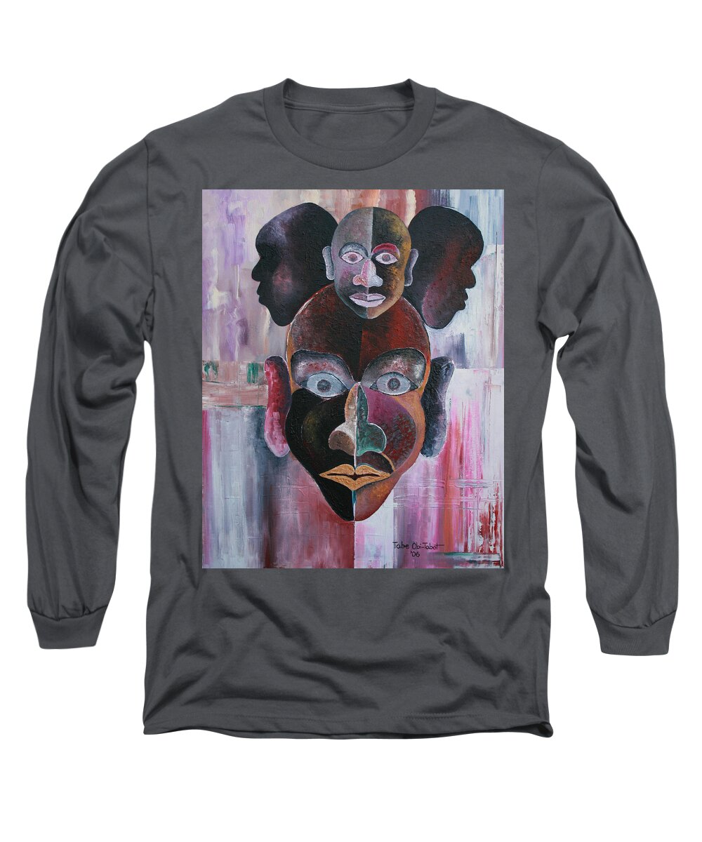 Male Mask Long Sleeve T-Shirt featuring the painting Male Mask by Obi-Tabot Tabe