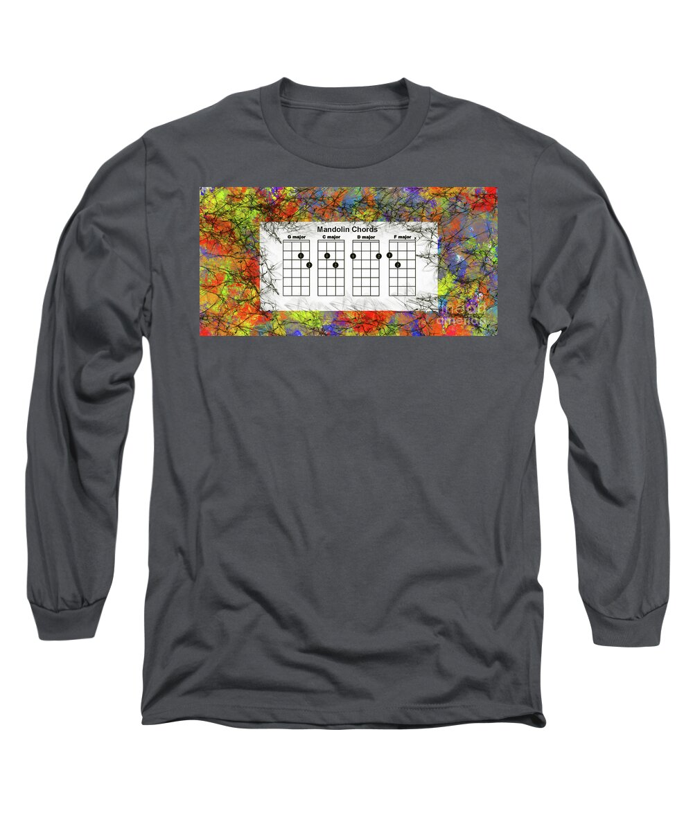 Mandolin Chord Chart Long Sleeve T-Shirt featuring the digital art Mandolin- the basic chords by Trilby Cole