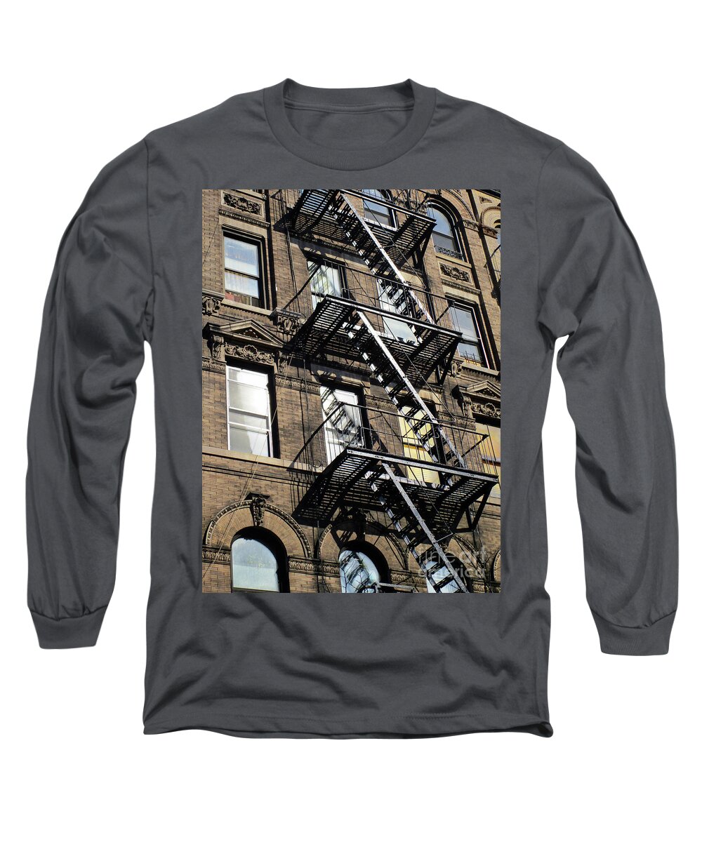 Manhattan Long Sleeve T-Shirt featuring the photograph Manhattan Fire Escape 3 by Randall Weidner