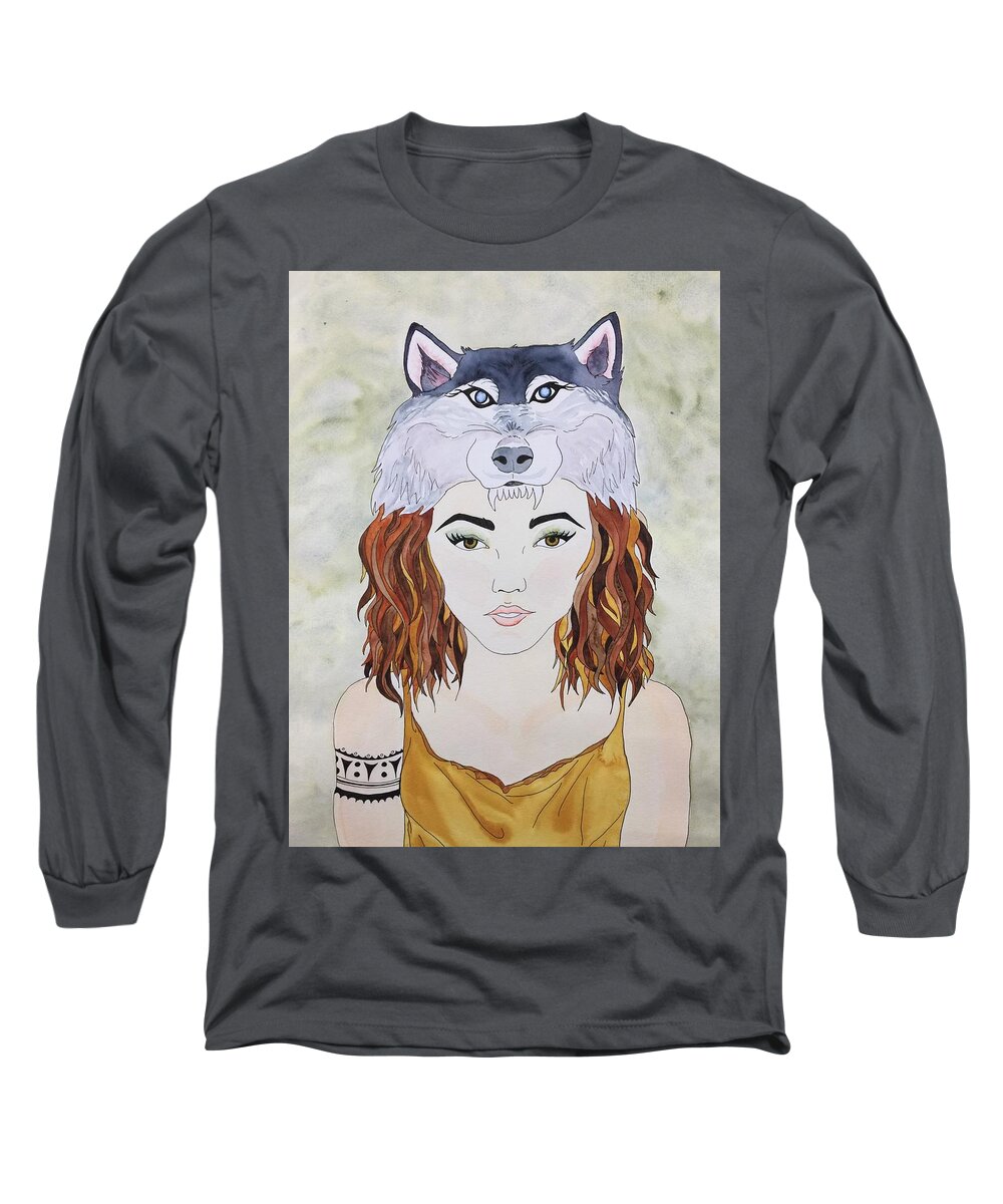 Wolf Woman Long Sleeve T-Shirt featuring the mixed media Many Women by Sonja Jones