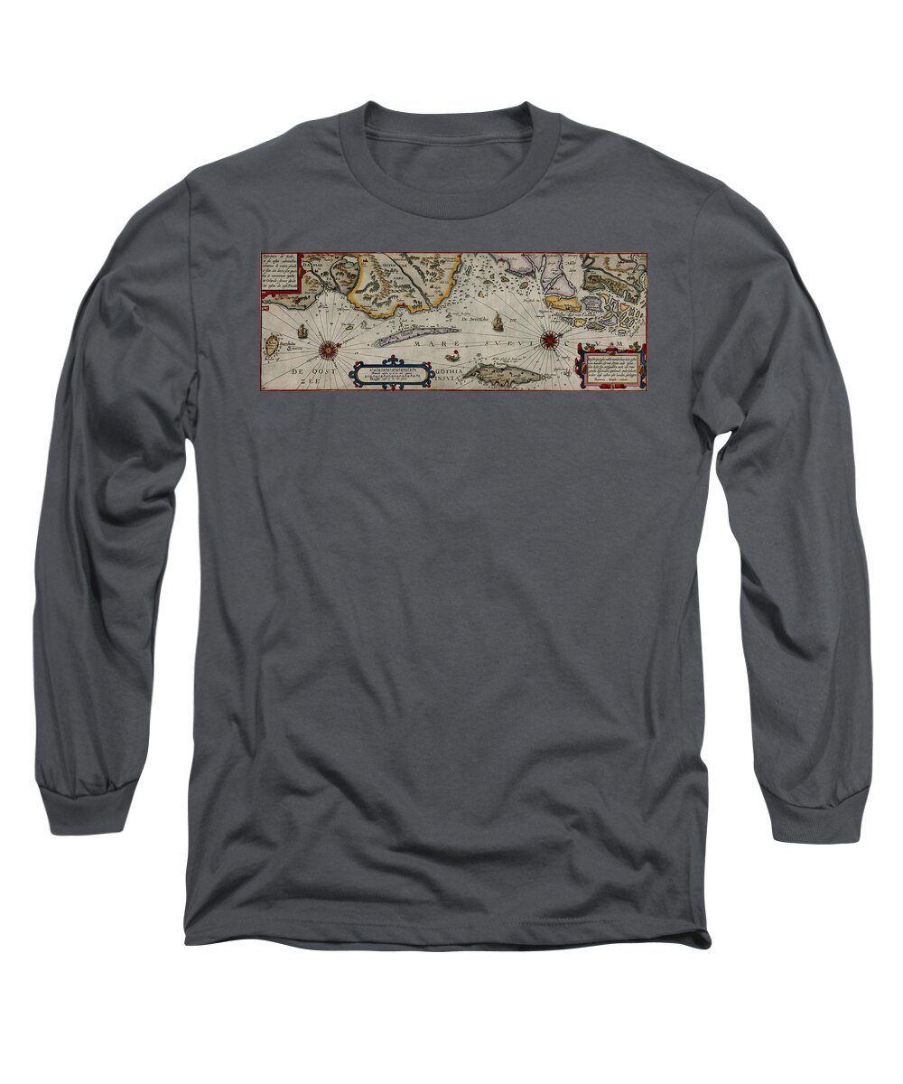 Map Of Sweden Long Sleeve T-Shirt featuring the photograph Map Of Sweden 1606 by Andrew Fare