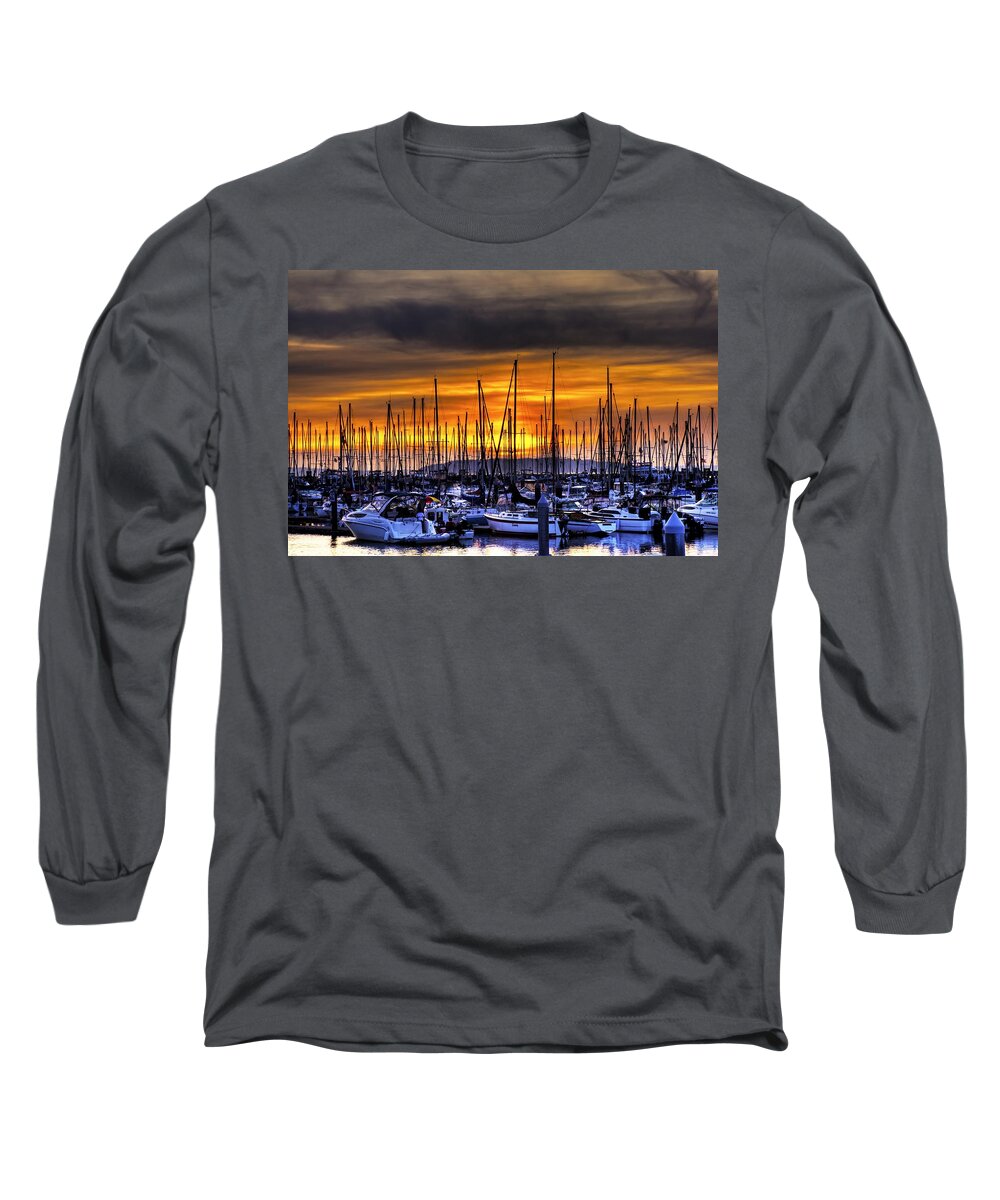 Hdr Long Sleeve T-Shirt featuring the photograph Marina at Sunset by Brad Granger