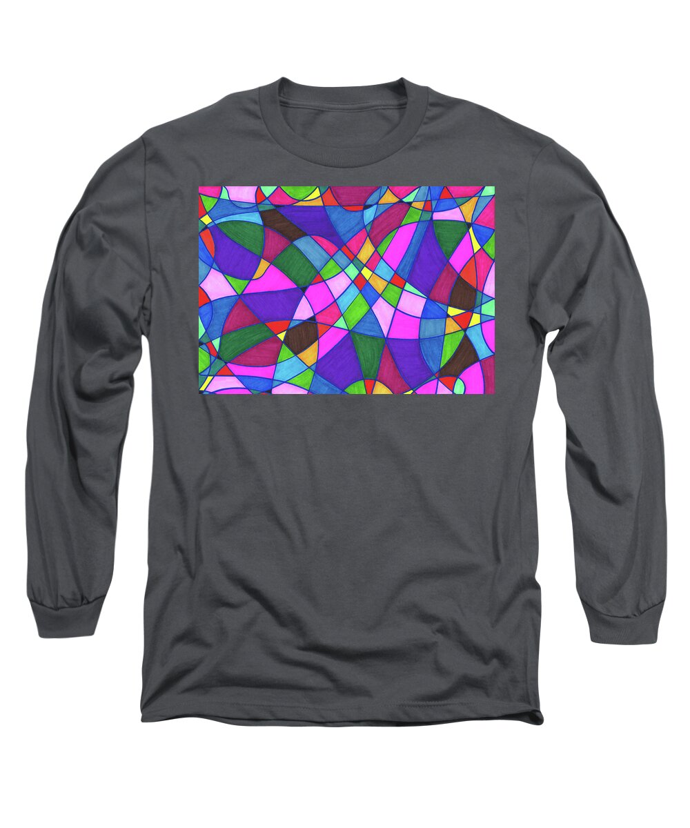 Abstract Long Sleeve T-Shirt featuring the drawing Marker Mosaic by Lara Morrison