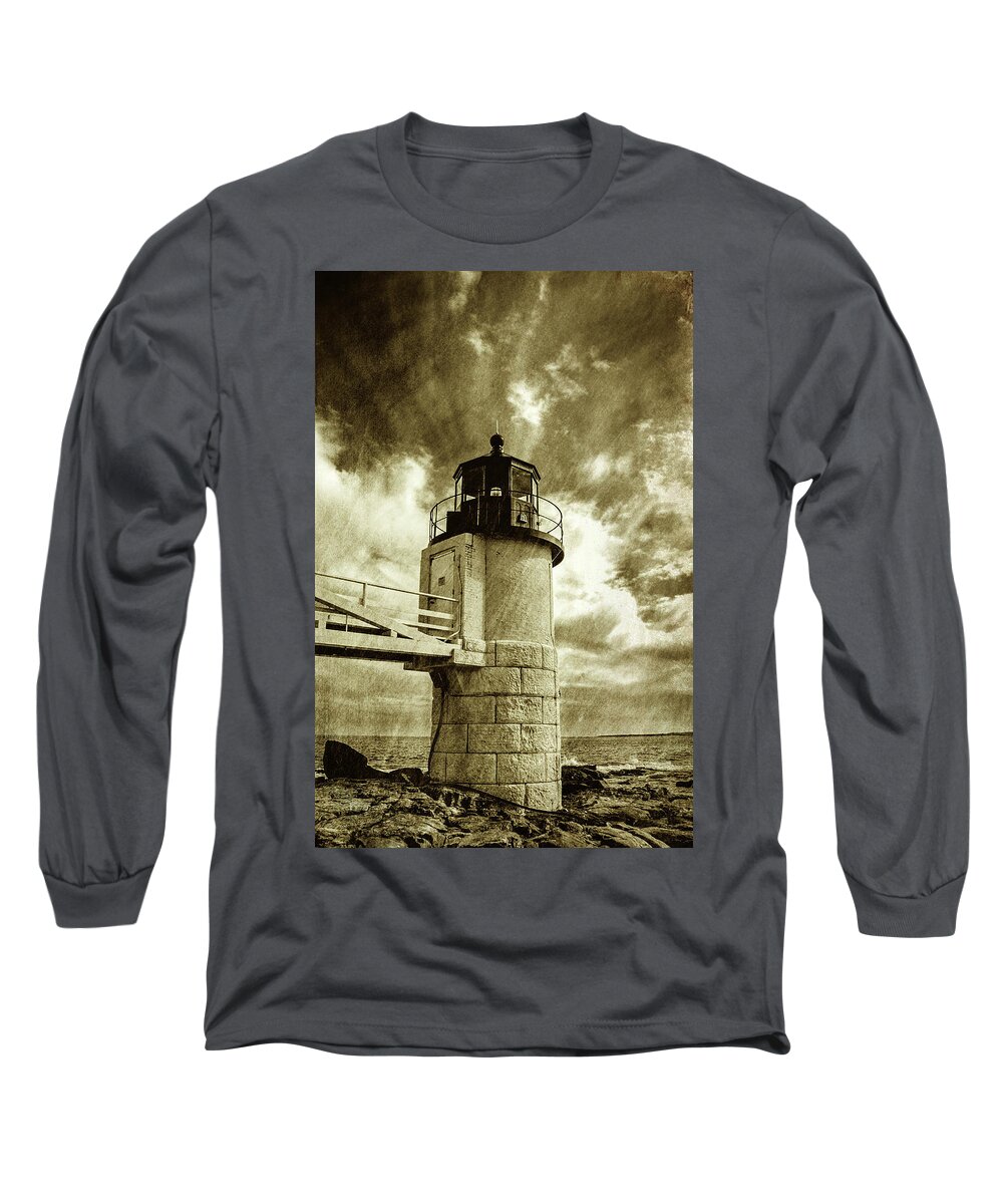 Marshall Point Lighthouse Long Sleeve T-Shirt featuring the photograph Marshall Point Lighthouse sepia distessed antique look by David Smith
