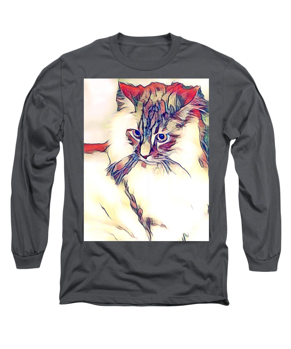 Maggie Vlazny Long Sleeve T-Shirt featuring the digital art Max the Cat by Femina Photo Art By Maggie