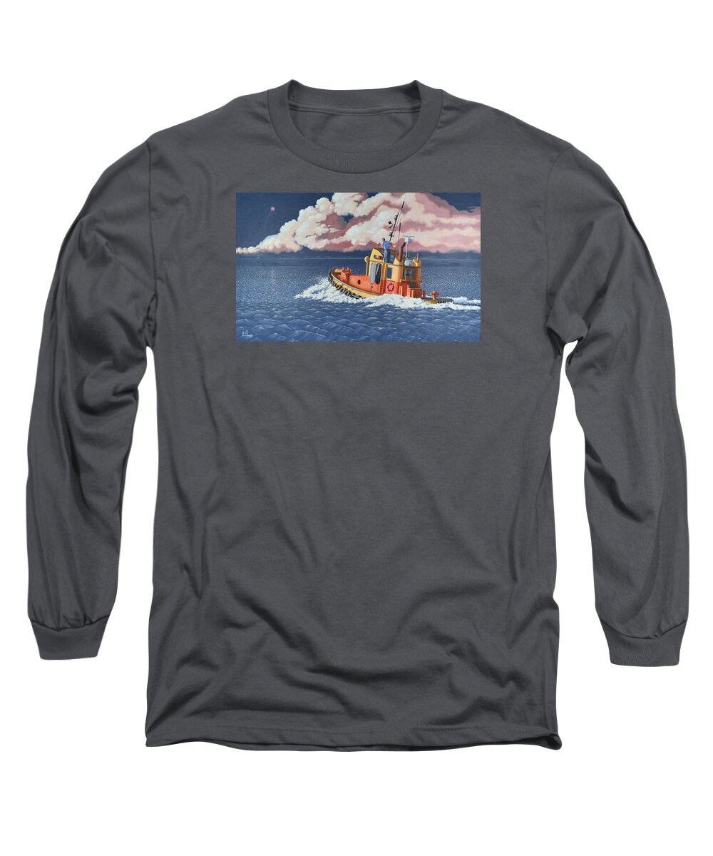 Tug Long Sleeve T-Shirt featuring the painting Mayday- I require a tug by Gary Giacomelli